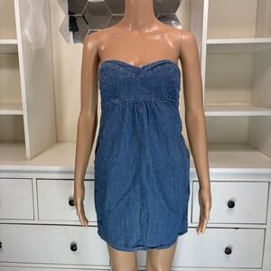 Charlotte Russe Denim Strapless Sweetheart Neckline Mini Dress Size S
